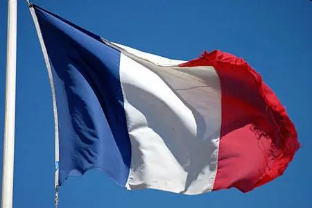 What does the flag and coat of arms of France look like?