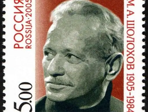 Sello postal dedicado al centenario del nacimiento de M. A. Sholokhov